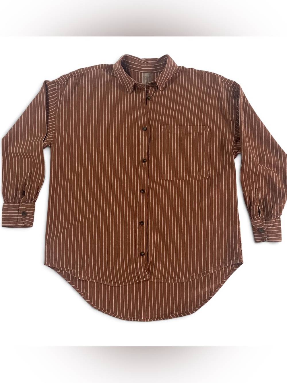 Calla Women’s Brown Striped Button-Down Shirt Boyfriend Style Size S